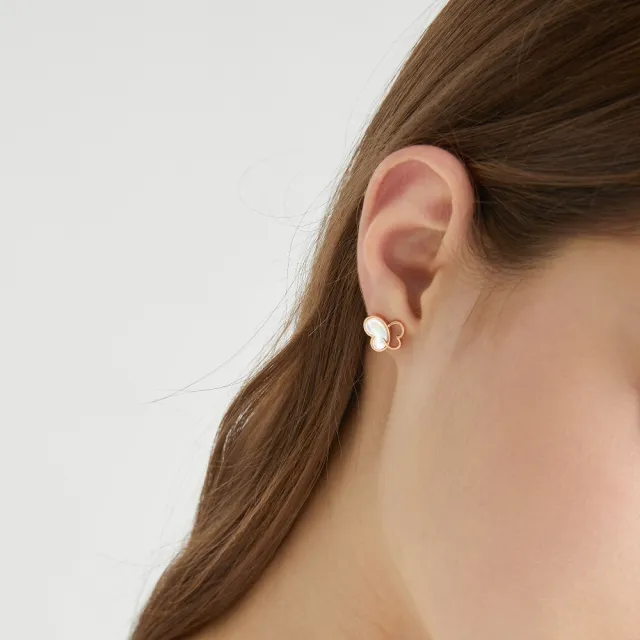 【點睛品】全18K Daily Luxe 鏤空蝶羽 珍珠貝母18K玫瑰金耳環