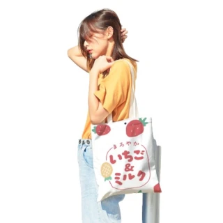 【89 zone】日系ins少女 女包 單肩包 斜挎包 手提包 帆布包(草莓菠蘿縱向中號)