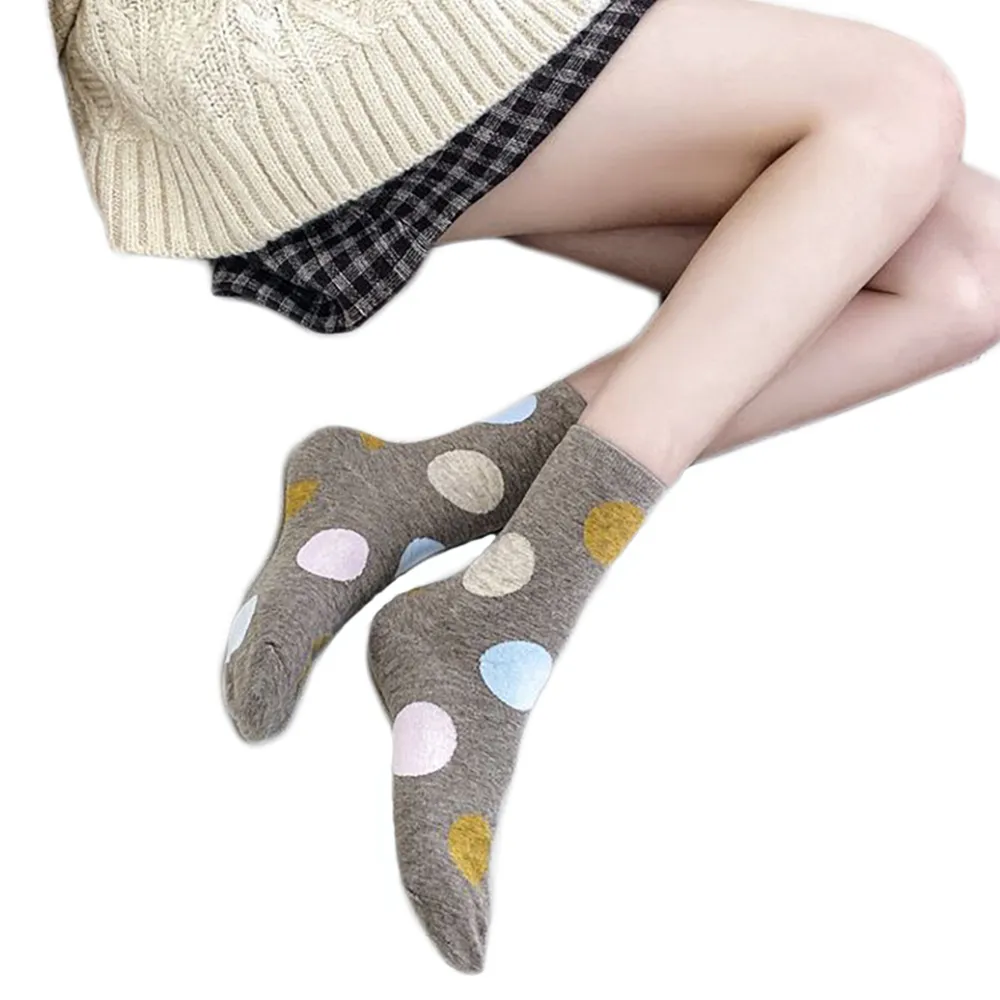 【OT SHOP】女款精梳棉日系彩色大圓點中筒襪 M1085-多色可選(百搭學院風 可愛 學生襪  襪子)