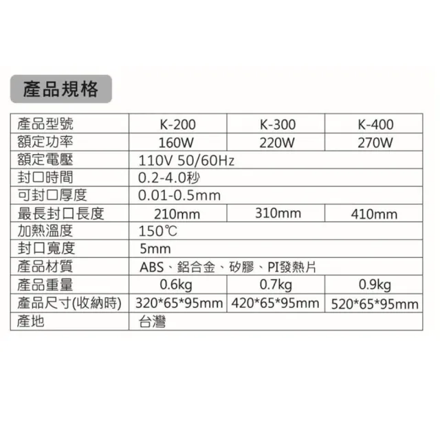 【UFOTEC】直營 台灣製造5mm鋁合金瞬熱型UFOTEC K-300封口機 封口+切斷-不用換線 不熔斷玻璃纖維-免耗材