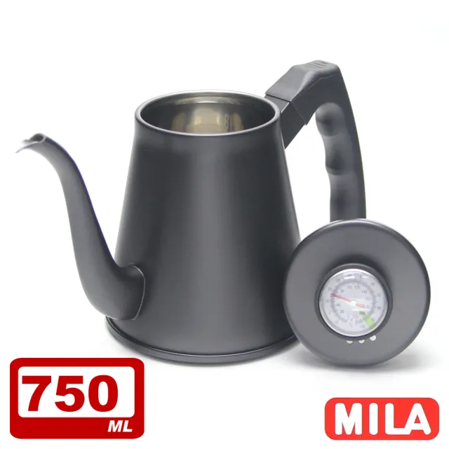 【MILA】鶴嘴不鏽鋼手沖壺750ml-附溫度計(贈雙層不鏽鋼濾網)