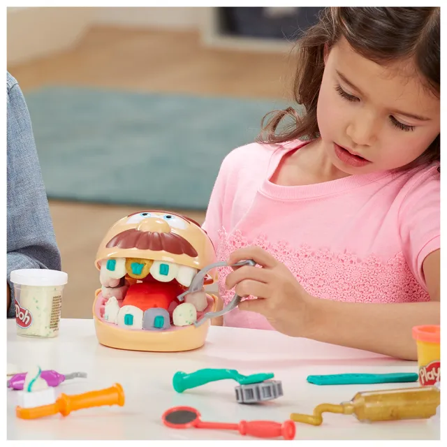 【PLAYDOH 培樂多】學習系列-鑲金小牙醫遊戲組 F1259(小孩幼兒兒童玩具/無毒黏土/醫生玩具/益智玩具/禮物)