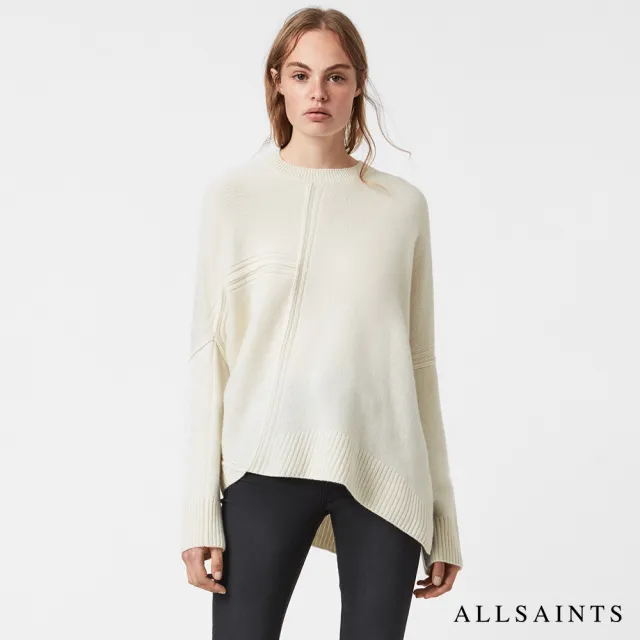 【ALLSAINTS】LOCK 簡約時尚不對稱下擺羊駝毛混紡針織毛衣-象牙白 WK159T