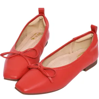 【Ann’S】法式平底鞋-柔軟全真皮蝴蝶結芭蕾小方頭鞋-版型偏小(紅)