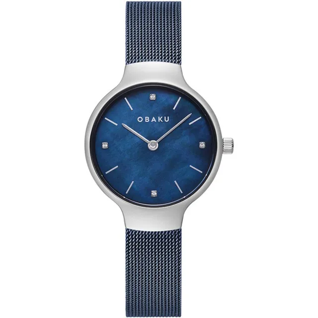 【OBAKU】閃耀貝殼晶鑽時尚腕錶-藍/29mm(V241LXCLML)