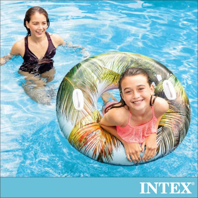 【INTEX】熱帶風格雙握把充氣泳圈-直徑97cm-3種款式可選_適9歲以上(58263)