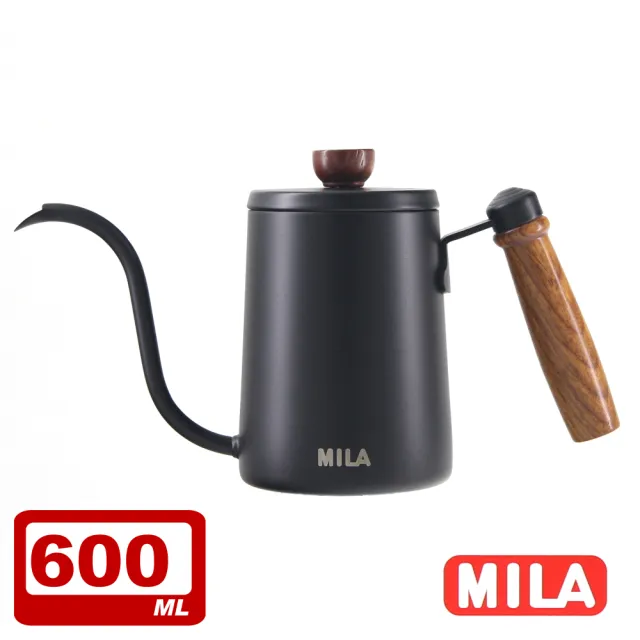 【MILA】木柄鶴嘴不鏽鋼手沖壺、細口壺-600ml+Driver 兩用咖啡濾杯組(超值優惠組)