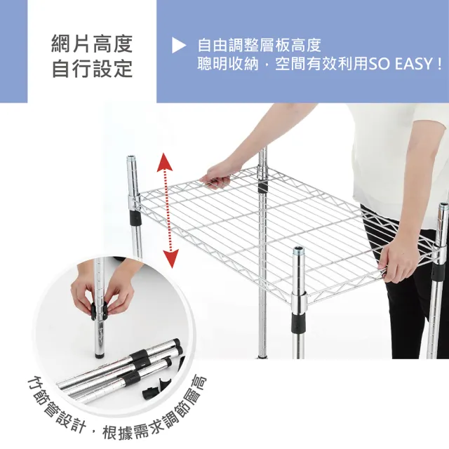 【KIWISH】鐵架MIT重型鎖管四層置物架75x35x160cm-電鍍銀(鐵架/收納架/層架/置物架/電鍍鉻架/波浪架/貨架)