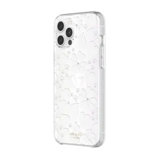 【KATE SPADE】iPhone 12 Pro Max 6.7吋 Clover Hearts 愛心/幸運草 白色鑲鑽透明殼(iPhone 保護殼)