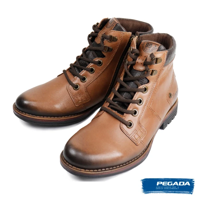 【PEGADA】個性時尚刷色牛皮中筒靴 棕色(180785-BR)