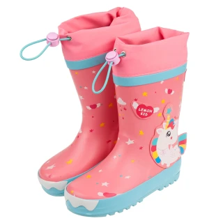 【布布童鞋】3D立體獨角獸絢麗桃色束口款兒童橡膠雨鞋(O0P13BH)