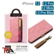 【iJacket】iPhone 12/12 Pro/12 Mini/12 Pro Max 經典 素面 側翻式皮套(粉)