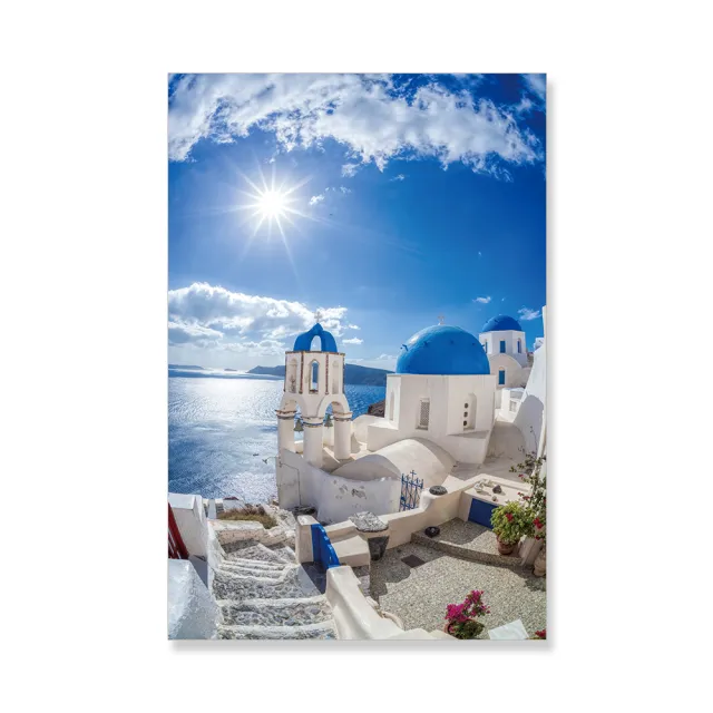 【24mama 掛畫】單聯式 希臘 教堂 藍色圓頂 無框畫-40x60cm(伊亞鎮)