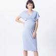 【Gennies 奇妮】大V領小禮服洋裝-藍(孕婦裝 彈力 開衩 蝴蝶結)