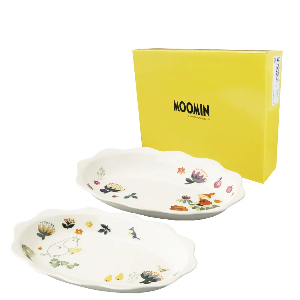 【日本山加yamaka】moomin嚕嚕米彩繪陶瓷橢圓花盤禮盒2入組(MM2100-150)