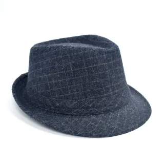 【玖飾時尚】紳士帽 藍灰細格毛呢材質(紳士帽)