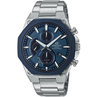 【CASIO 卡西歐】EDIFICE 輕薄八角設計太陽能計時手錶-藍44mm 畢業禮物(EFS-S570DB-2A)