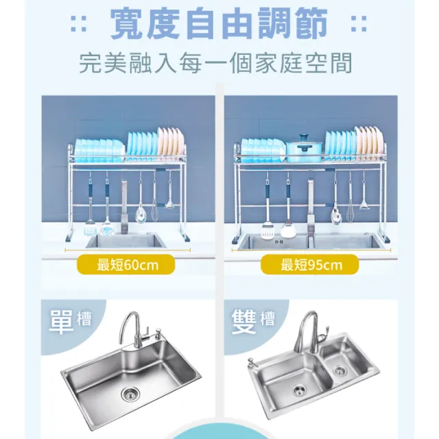 【慢慢家居】304不鏽鋼烤漆-伸縮款水槽碗盤瀝水架(伸縮款-大全配)