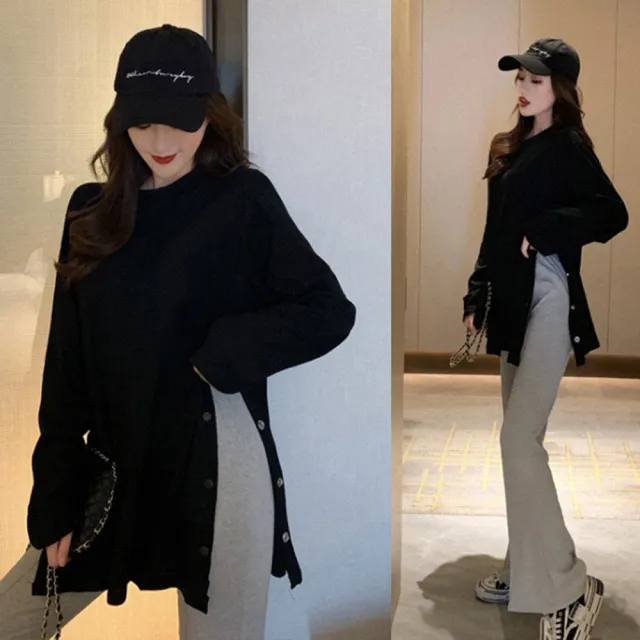 【WINCEYS】流行時尚側釦寬鬆上衣(黑/白)