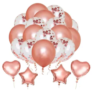 時尚亮麗玫瑰金系生日快樂套組1組(生日氣球 派對 生日派對 派對氣球 生日佈置 氣球)