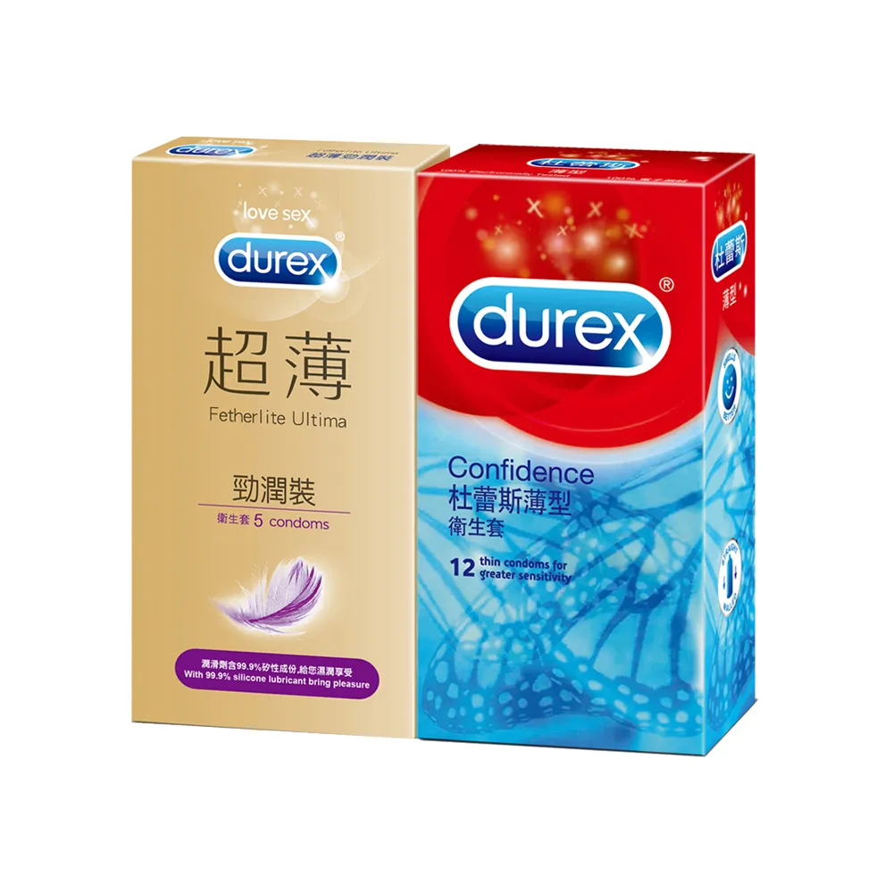 【Durex杜蕾斯】超薄勁潤裝5入+薄型12入保險套(共17入)