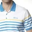 【Lynx Golf】男款吸濕排汗合身版配色條紋山貓繡花短袖POLO衫/高爾夫球衫(淺藍色)
