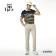 【Lynx Golf】男款吸濕排汗合身版配色條紋山貓繡花短袖POLO衫/高爾夫球衫(黃色)