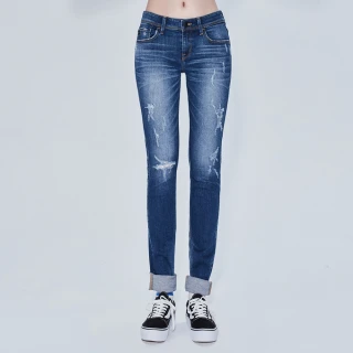 【BRAPPERS】女款 新美腳ROYAL系列-低腰彈性割破窄管褲(藍)