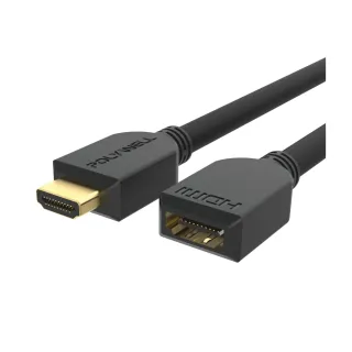 【POLYWELL】HDMI延長線 2.0版 1M 公對母 4K60Hz UHD HDR ARC(適合家用/學校/辦公室)