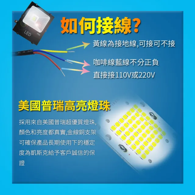 【KISS QUIET】質感黑-白光/黃光 50W LED投射燈/防水全電壓-1入(LED投射燈/防水投射燈/戶外燈具/投射燈)