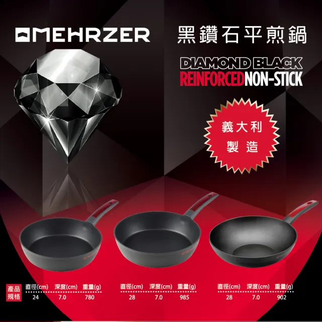 【Omehrzer 歐梅樂】黑鑽不沾單柄平煎鍋24cm(義大利製造)