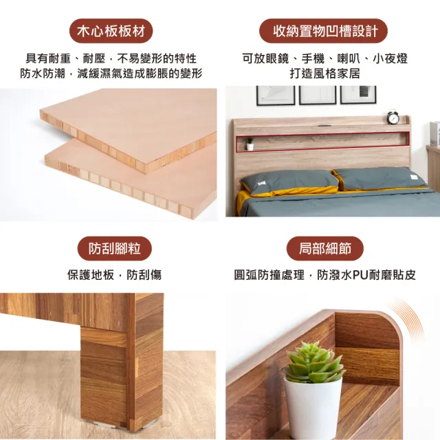 【原森道】日式原野風木心板5尺插座床頭片(灰橡色)