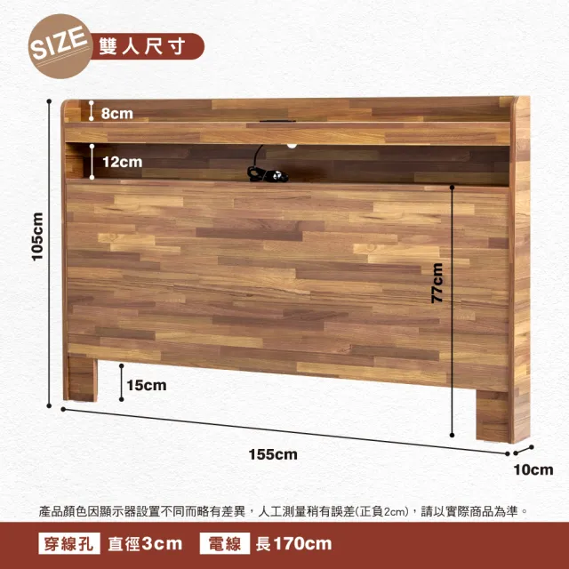 【原森道】日式原野風木心板5尺插座床頭片(灰橡色)