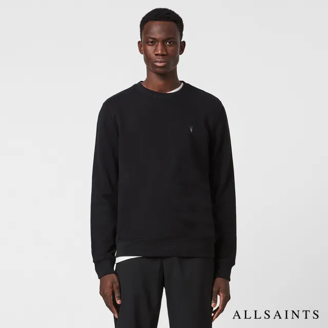 【ALLSAINTS】RAVEN 簡約經典素面公羊頭骨刺繡純棉長袖T恤-黑 MF048K