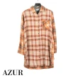 【AZUR】英式休閒風格紋襯衫-橘格紋
