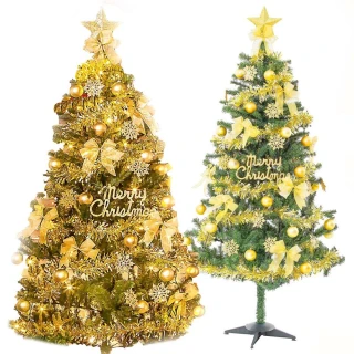 【摩達客】耶誕-6尺-180cm特仕幸福型裝飾綠色聖誕樹(含金色年華系配件/含100燈LED燈暖白光*1/附控制器)