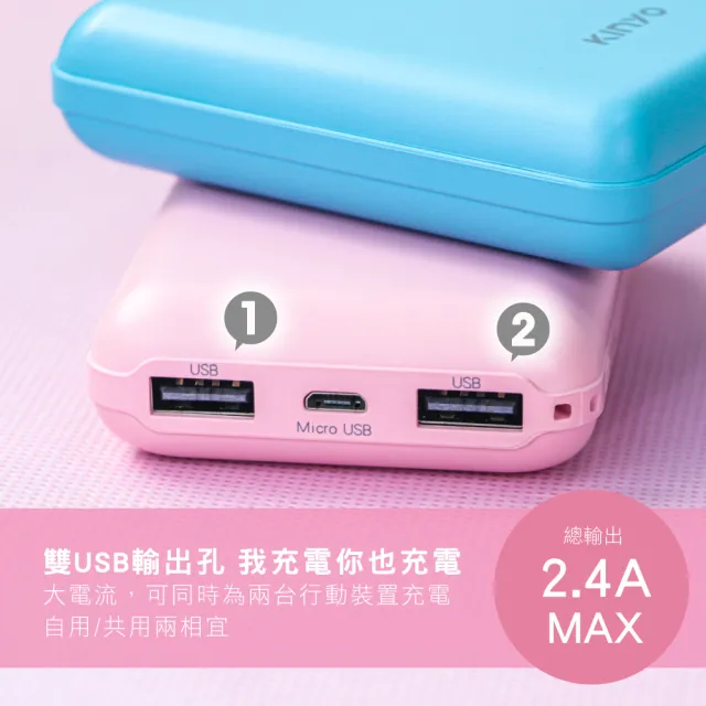 【KINYO】KPB-1280 10000mAh 12W 輕巧行動電源 雙孔輸出