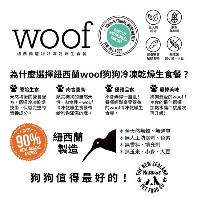 【NZ Natural鮮開凍】woof狗狗冷凍乾燥生食餐280g