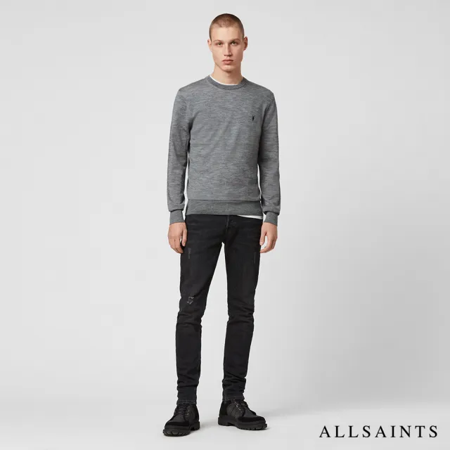 【ALLSAINTS】MODE MERINO 公羊頭骨刺繡修身純羊毛針織上衣-灰 MK129D