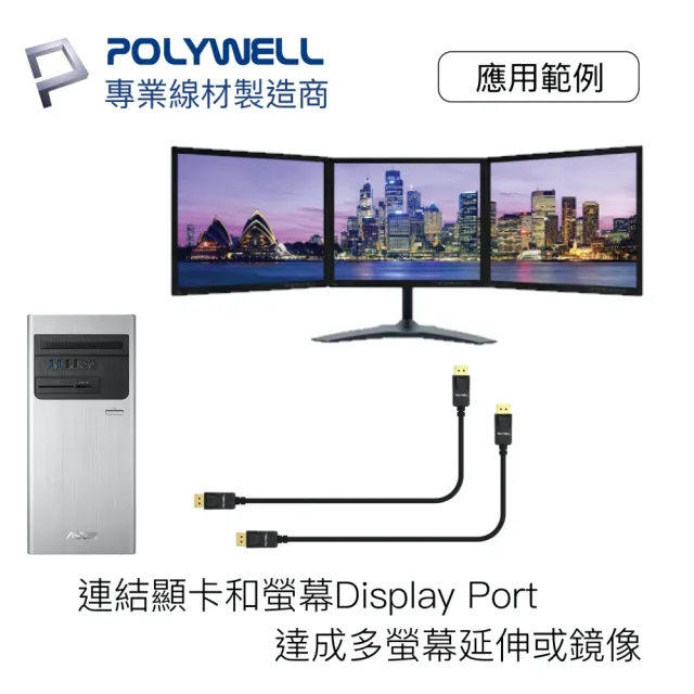 【POLYWELL】DP線 1.2版 2M 公對公 Displayport 4K60Hz UHD(支援多螢幕應用)