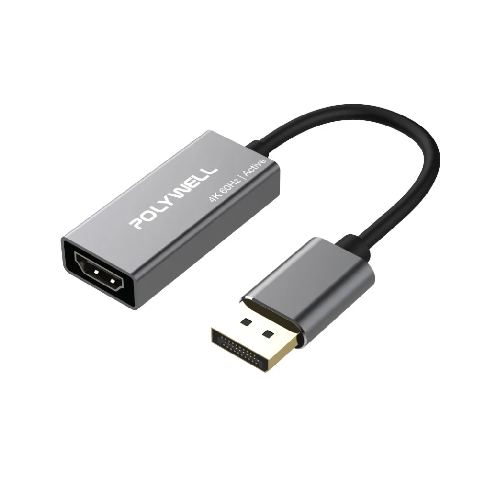 【POLYWELL】DP轉HDMI 訊號轉換器 公對母 主動式 4K60Hz(台製晶片 訊號穩定 適配性高)