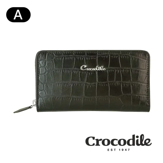 【Crocodile】鱷魚皮件 真皮皮夾 12卡 2拉鍊袋 拉鍊長夾 長夾 手拿包 0116-14105(鱷魚壓紋款-四色任選)