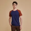 【JOHN HENRY】純棉雙色拼接短袖T恤-磚紅