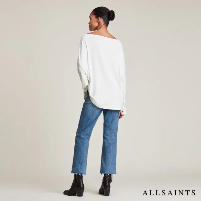【ALLSAINTS】RITA 簡約美學一字領素面混紡長袖T恤-白 WM020N