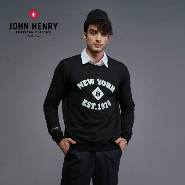 【JOHN HENRY】純棉紐約復古字母大學T-黑