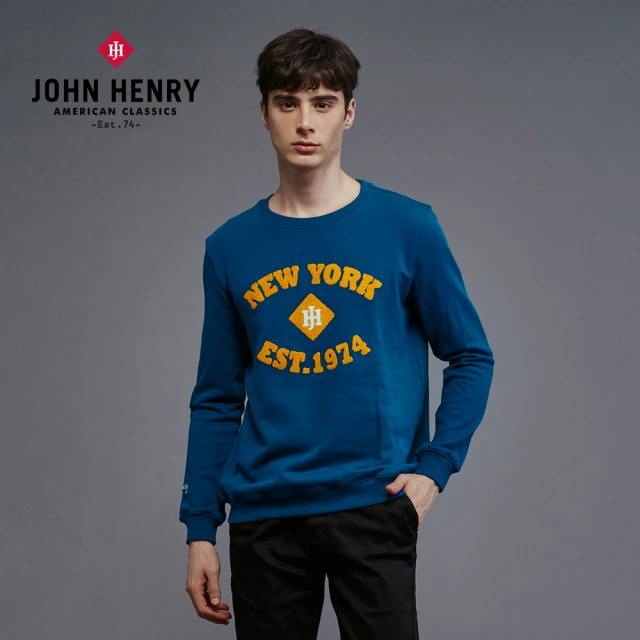 【JOHN HENRY】純棉紐約復古字母大學T-藍