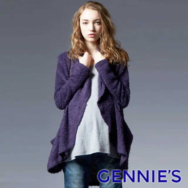 【Gennies 奇妮】寬鬆外套拼接假兩件長版上衣-紫(孕婦裝 雙口袋)