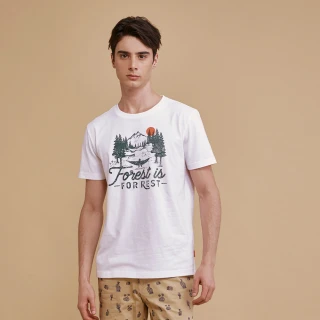 【JOHN HENRY】夕陽與森林短袖T恤-白