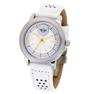【MINI SWISS WATCHES】石英錶 35mm 白色錶面 白色洞洞皮錶帶(白色)