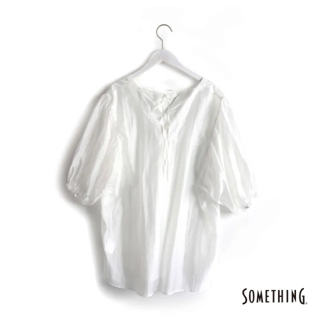 【SOMETHING】女裝 袖抽細摺微透膚襯衫(米白色)
